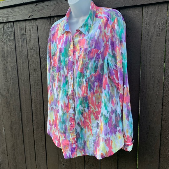 Lane Bryant cotton button down splash color blouse 14/16 - Picture 2 of 6